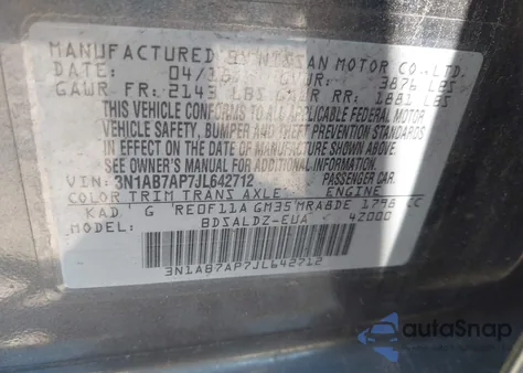 2018 Nissan Sentra Sv z USA, uszkodzony, nr VIN 3N1AB7AP7JL642712